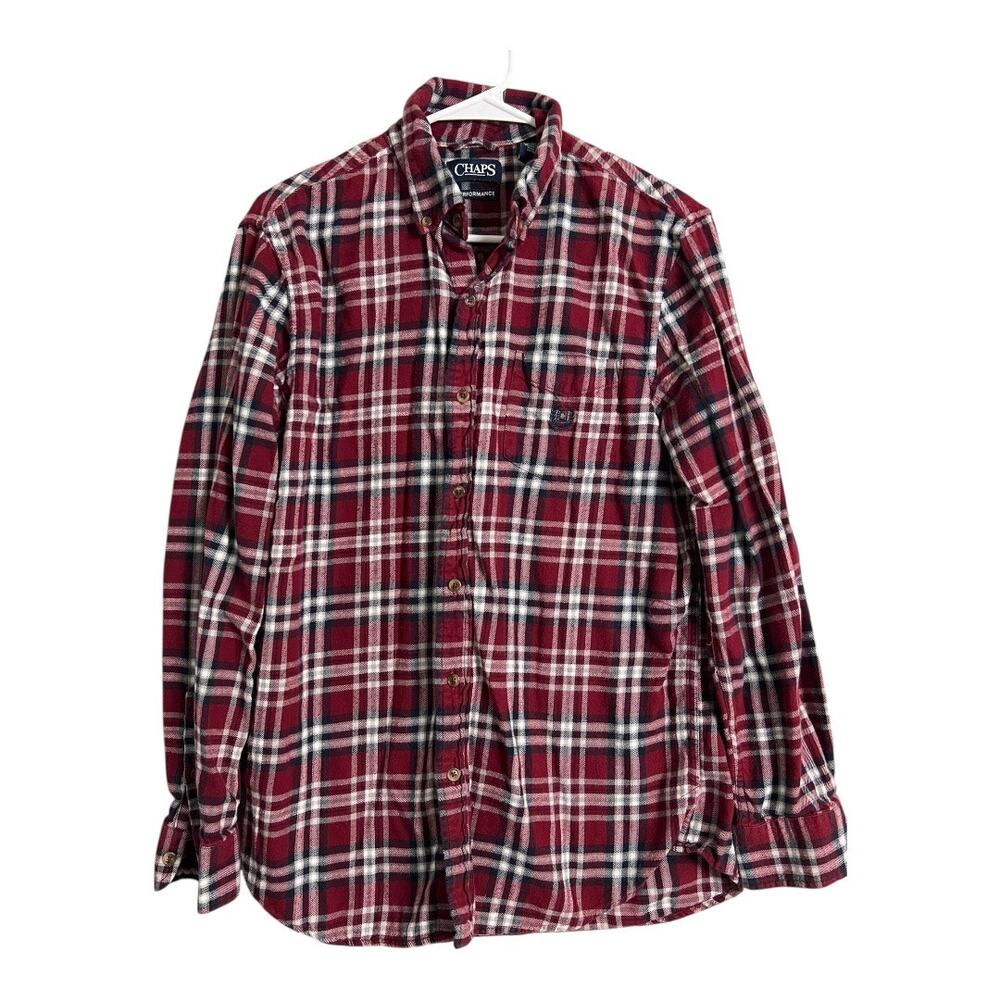 Mens Grunge Flannel Shirt Button Down Distressed Gorpcore Utility CHAPS sz M